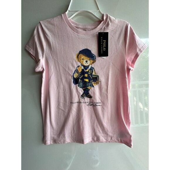 NWT POLO RALPH LAUREN BIG GIRLS 7, M L ,XL 16  POLO BEAR TEE SHIRT pink - Picture 1 of 7